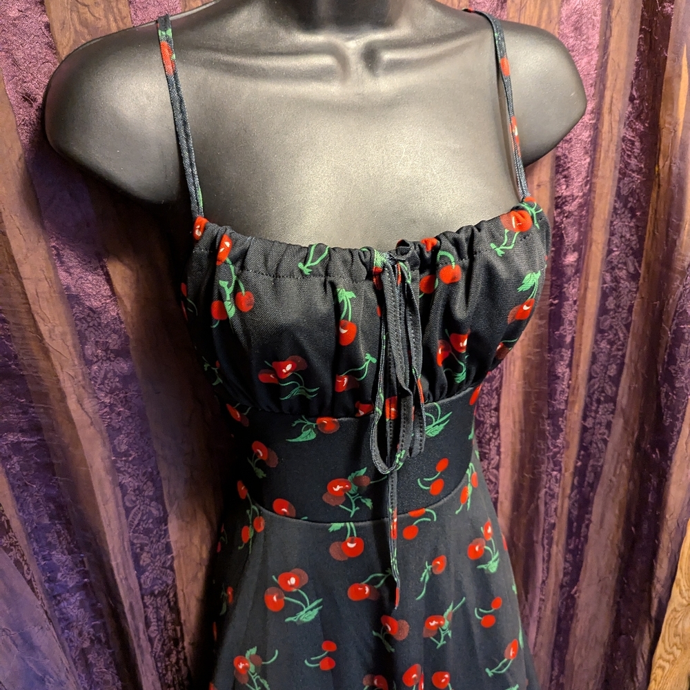 Cherry 🍒 Mod Skater Retro Little Black Dress Coquette Goth Gothic Free People M - Picture 2 of 5
